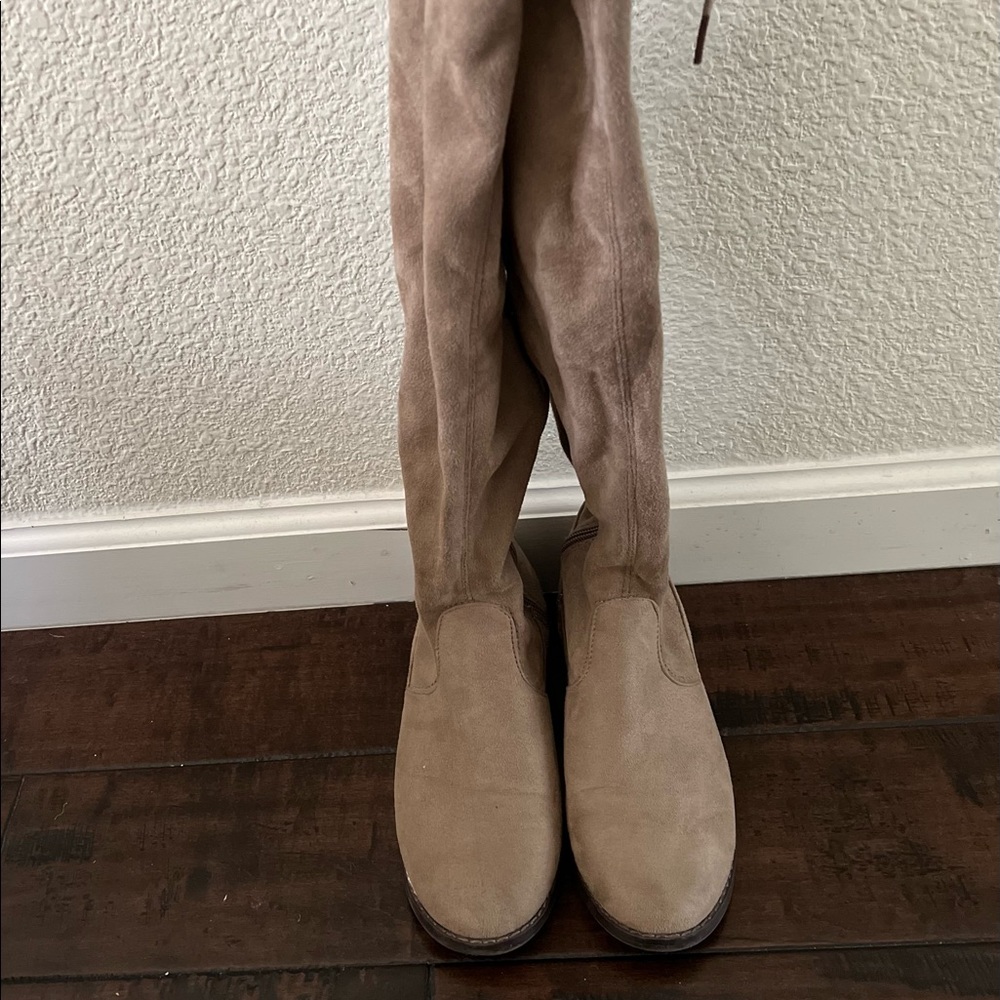 Knee high taupe boots